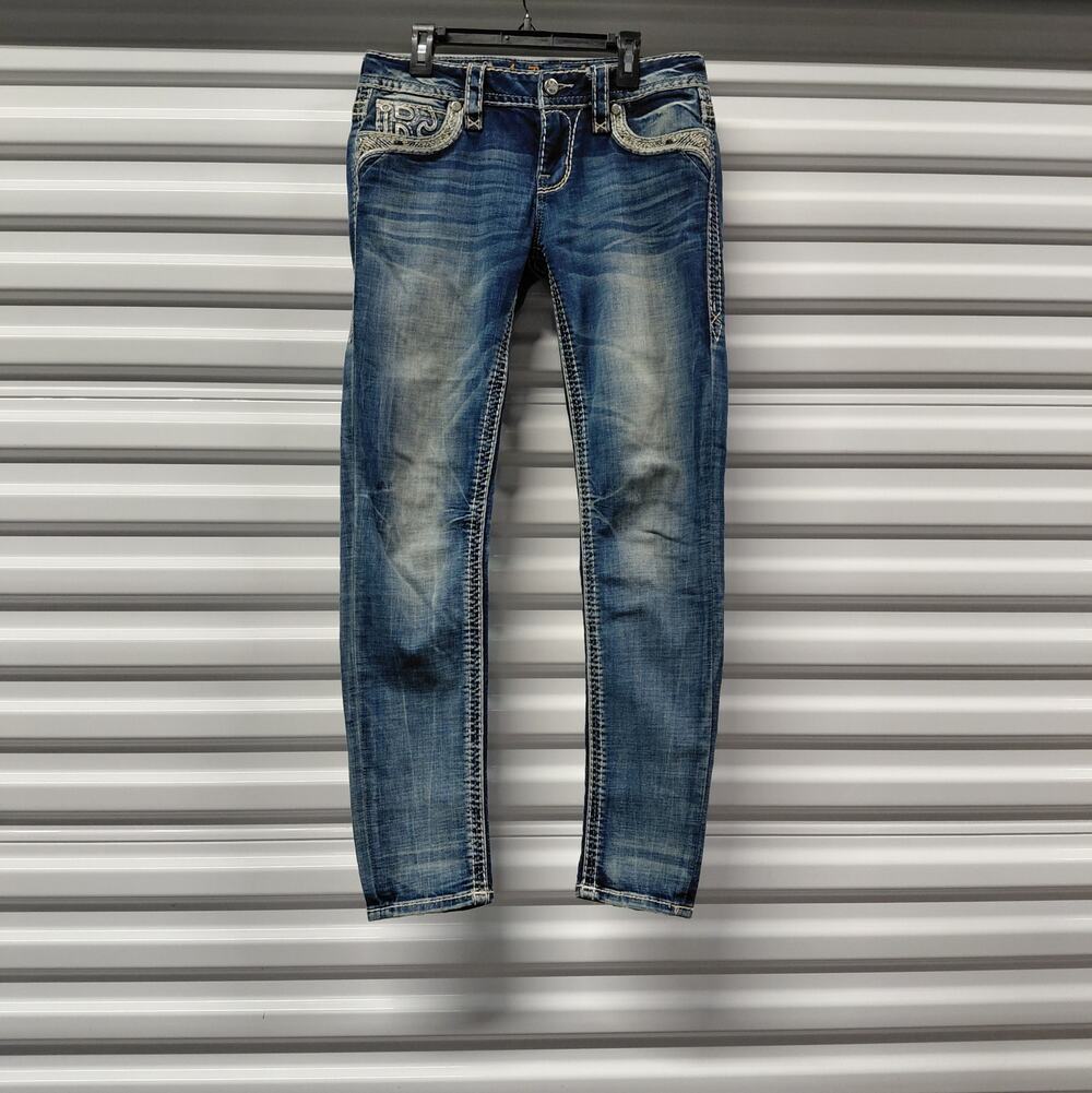 Rock Revival Ferry Skinny Jeans Size 27 Blue Low Rise Y2K Festival Retro Denim